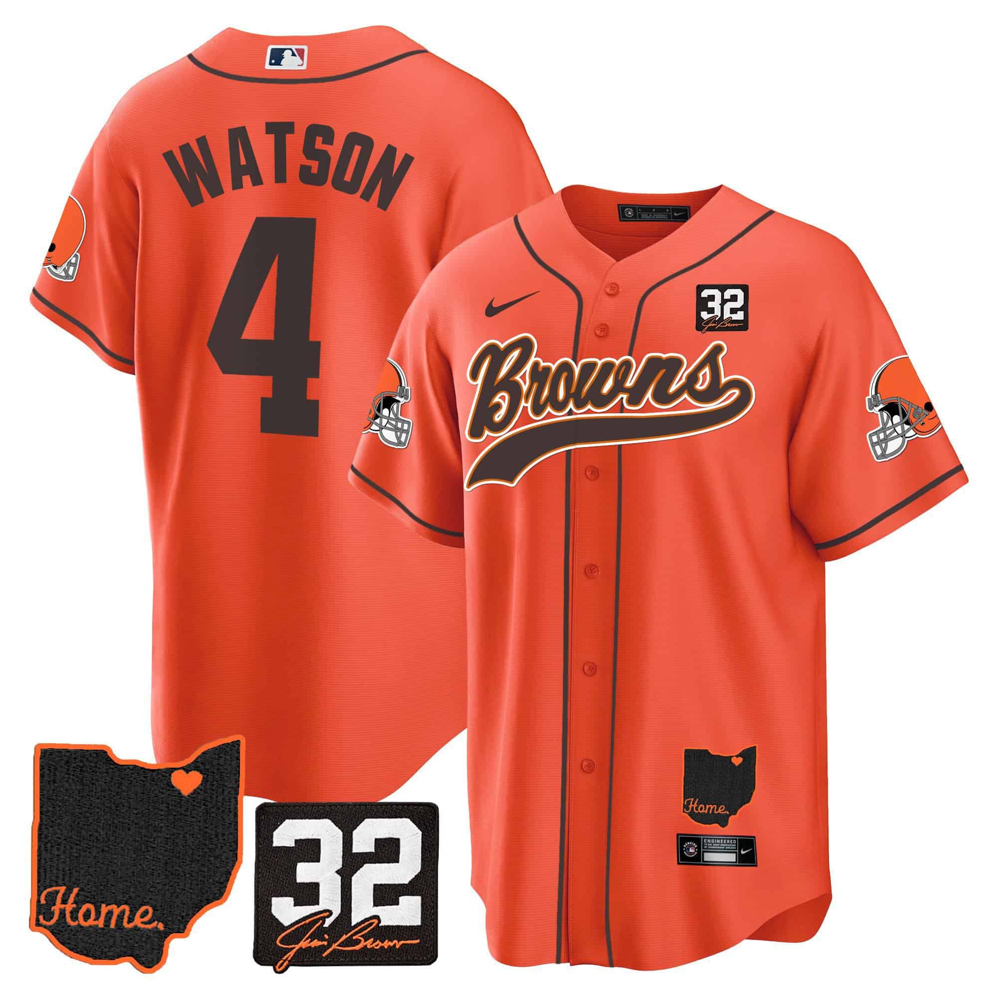 Men Cleveland Browns #4 Watson Orange Memorial Home Patch Baseball 2024 Nike NFL Jersey